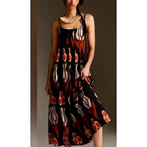 Anthropologie Nikki Printed Lined Maxi Dress Ikat Black 3X